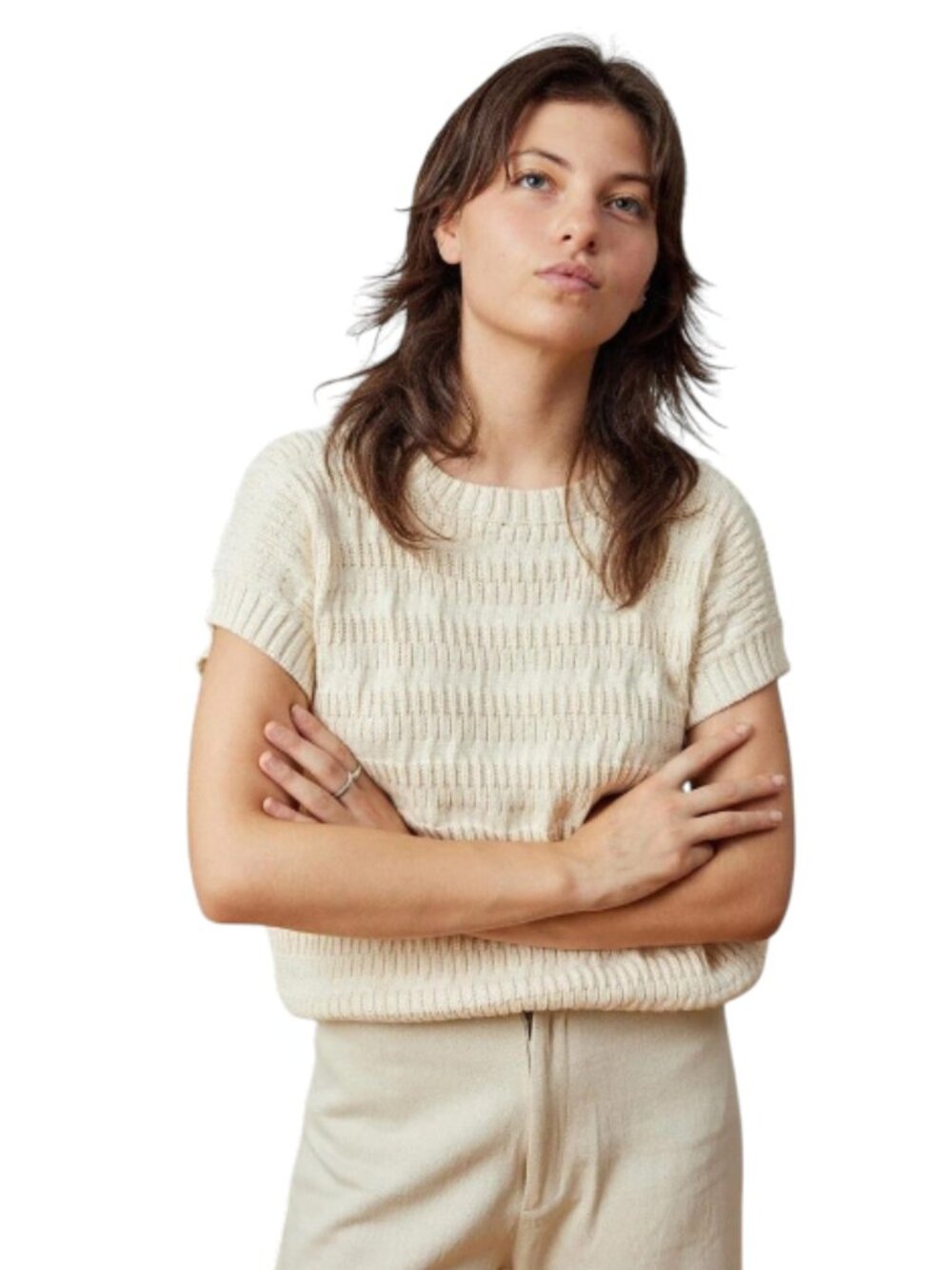 M. Patmos Charlotte Top Shirt Sweater Womens Medium Cream Ivory Crew Neck Cotton